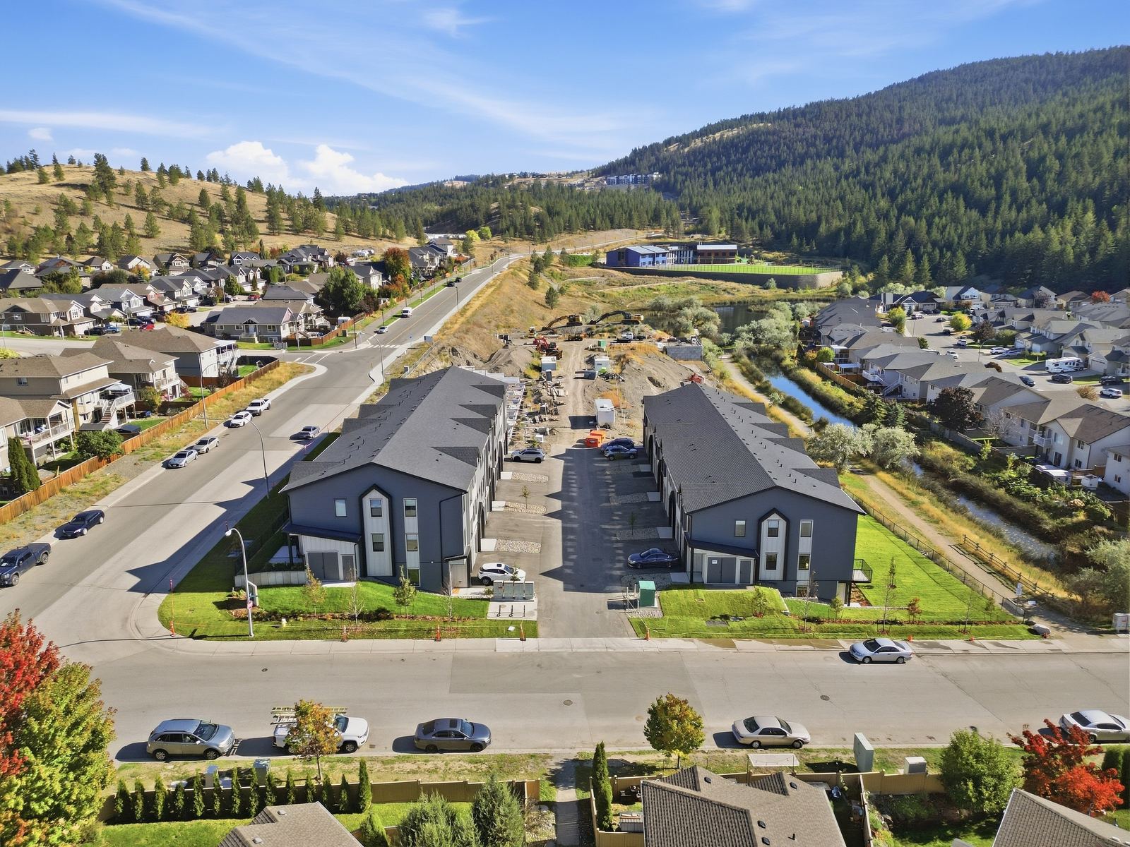 Aerial view of the two finished Phase 1 buildings in Pineview Valley