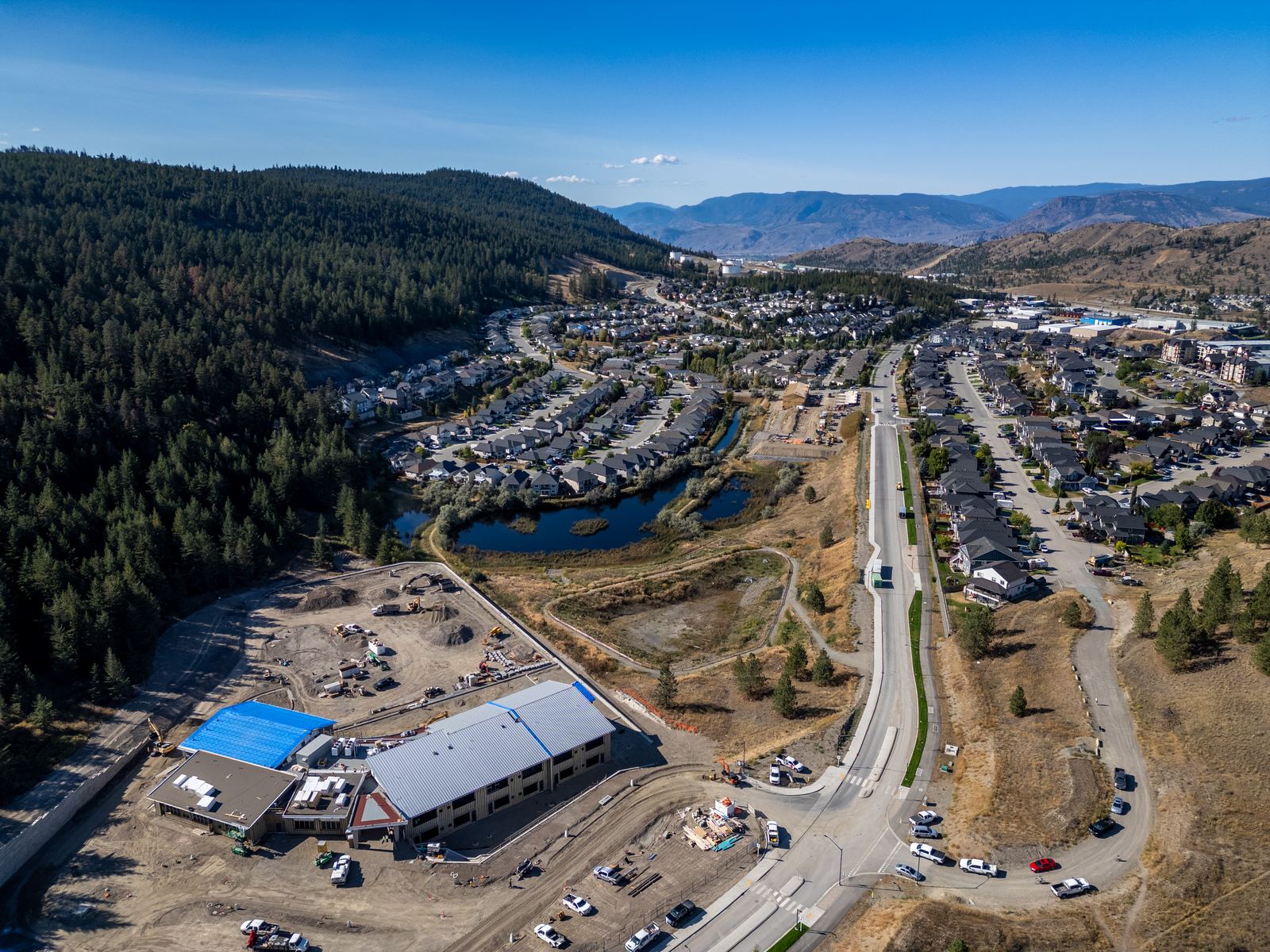 Aerial view looking down Pineview Valley toward Kamloops
